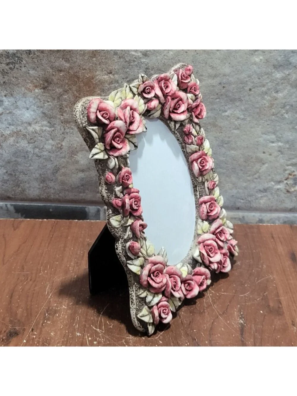Vintage Hand Painted 3D Rose Picture Photo Frame